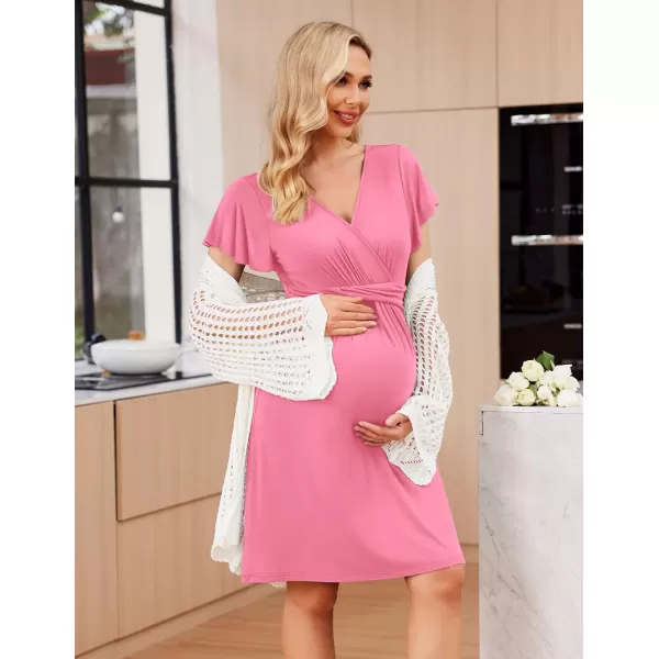 Ekouaer Womens Maternity Dress Short Sleeve VNeck Nursing Dresses Pregnancy Clothes SXXLRose Pink