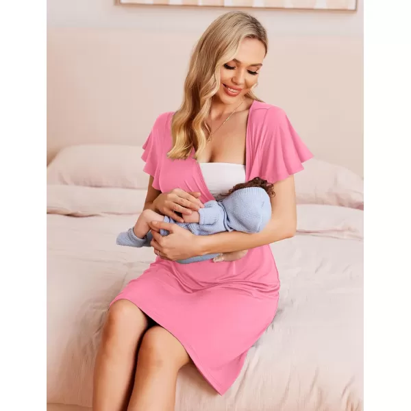 Ekouaer Womens Maternity Dress Short Sleeve VNeck Nursing Dresses Pregnancy Clothes SXXLRose Pink