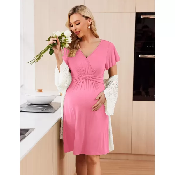 Ekouaer Womens Maternity Dress Short Sleeve VNeck Nursing Dresses Pregnancy Clothes SXXLRose Pink