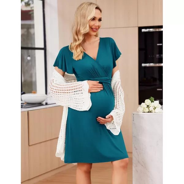 Ekouaer Womens Maternity Dress Short Sleeve VNeck Nursing Dresses Pregnancy Clothes SXXLTeal