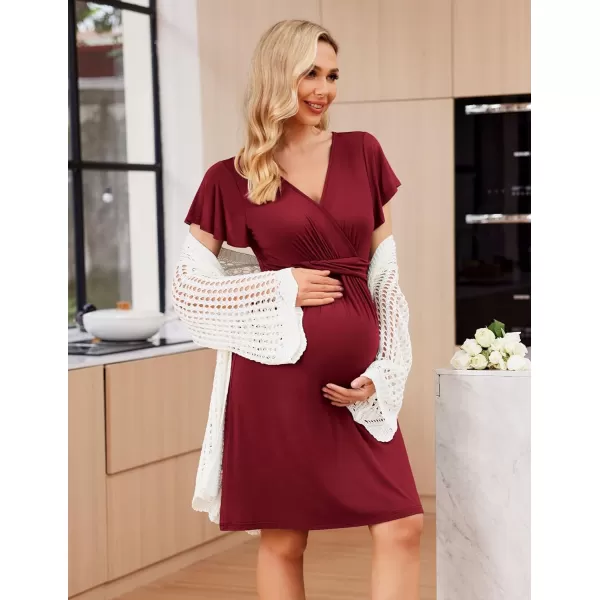 Ekouaer Womens Maternity Dress Short Sleeve VNeck Nursing Dresses Pregnancy Clothes SXXLWine Red