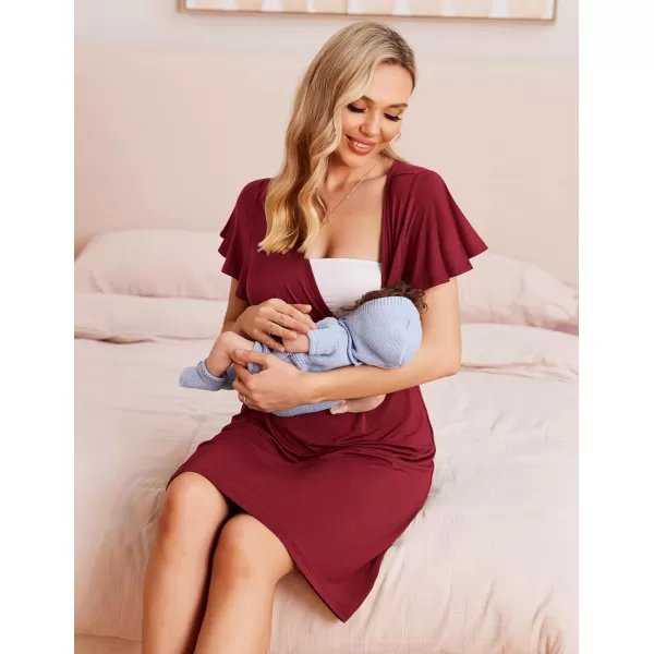 Ekouaer Womens Maternity Dress Short Sleeve VNeck Nursing Dresses Pregnancy Clothes SXXLWine Red