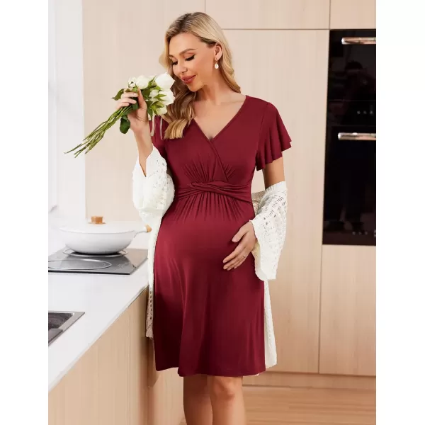 Ekouaer Womens Maternity Dress Short Sleeve VNeck Nursing Dresses Pregnancy Clothes SXXLWine Red