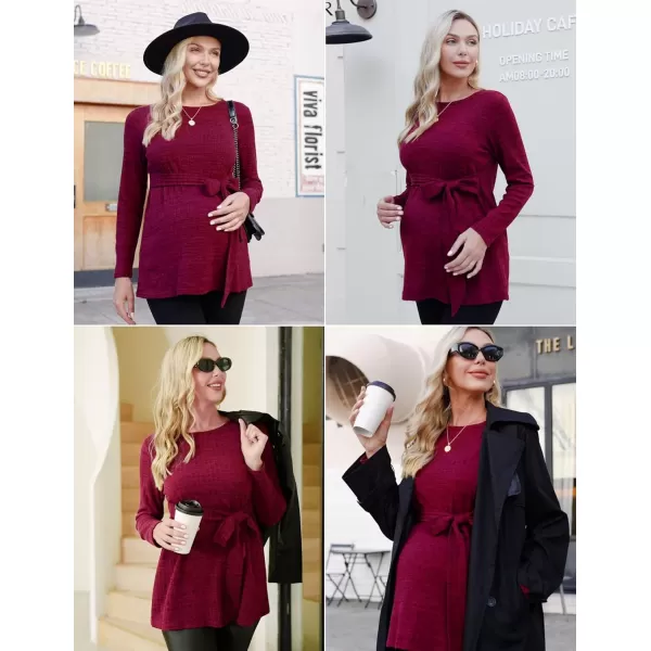 Ekouaer Womens Maternity Long Sleeve Shirts Pregnancy Shirt Casual Ribbed Knit Pregnant Blouses SXXLWine Red