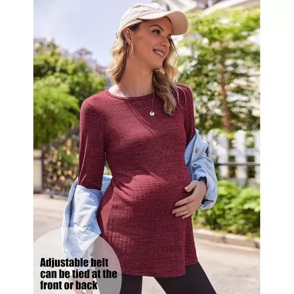 Ekouaer Womens Maternity Long Sleeve Shirts Pregnancy Shirt Casual Ribbed Knit Pregnant Blouses SXXLWine Red