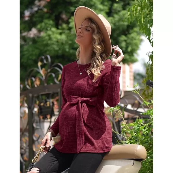 Ekouaer Womens Maternity Long Sleeve Shirts Pregnancy Shirt Casual Ribbed Knit Pregnant Blouses SXXLWine Red