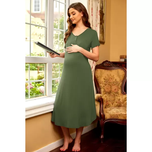 Ekouaer Womens Maternity Nightgown for Hospital Pregnancy Long Nightgowns Nursing Night Gown for BreastfeedingBarmy Green