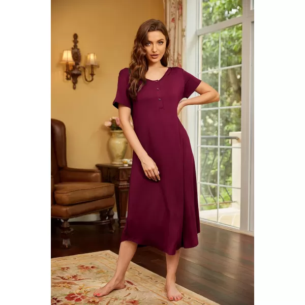 Ekouaer Womens Maternity Nightgown for Hospital Pregnancy Long Nightgowns Nursing Night Gown for BreastfeedingWine Red