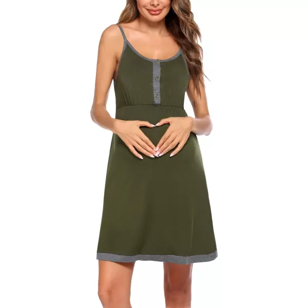 Ekouaer Womens Maternity Nightgowns Sleeveless Nursing Sleepwear Postpartum Nightgowns for Women Breastfeeding SXXLArmy Green