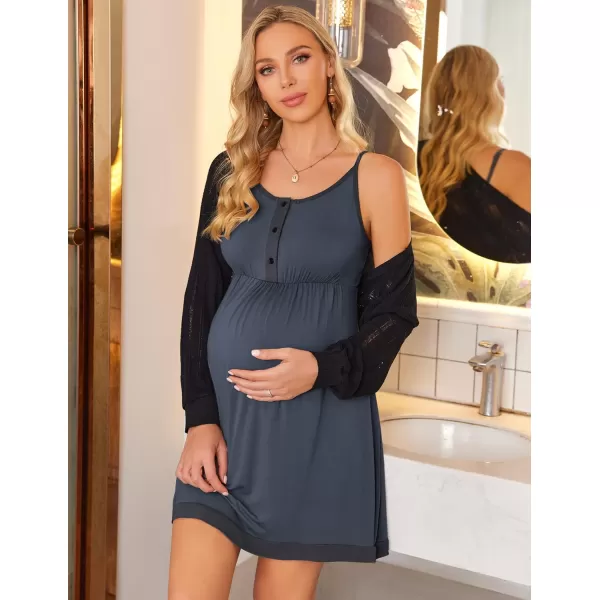 Ekouaer Womens Maternity Nightgowns Sleeveless Nursing Sleepwear Postpartum Nightgowns for Women Breastfeeding SXXLGrey Blue