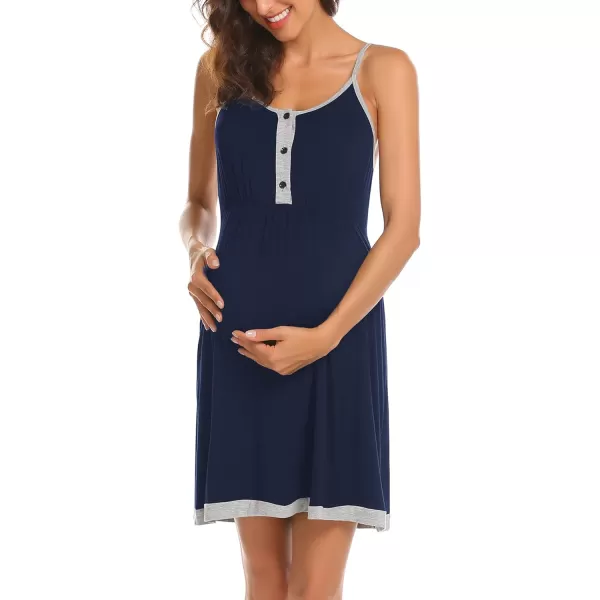 Ekouaer Womens Maternity Nightgowns Sleeveless Nursing Sleepwear Postpartum Nightgowns for Women Breastfeeding SXXLNavy Blue