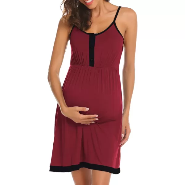 Ekouaer Womens Maternity Nightgowns Sleeveless Nursing Sleepwear Postpartum Nightgowns for Women Breastfeeding SXXLWine Red