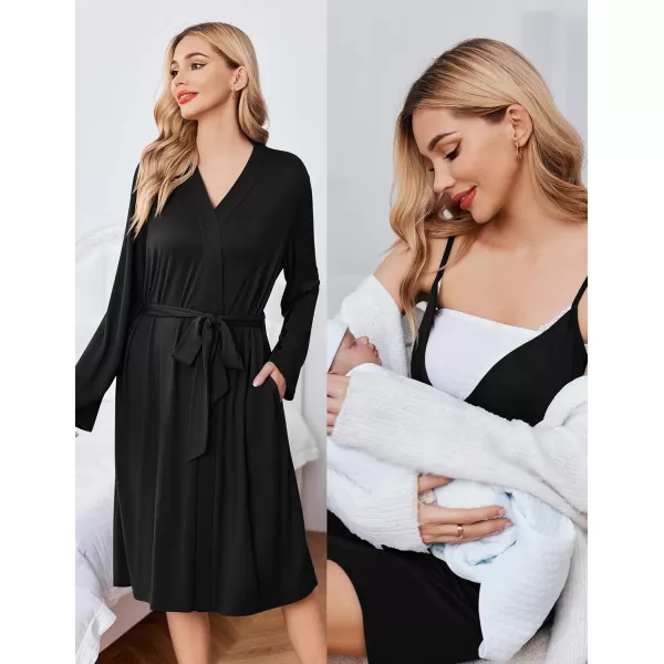 Ekouaer Womens Maternity Nursing Gown and Robe Set Labor Delivery Nuring Nightgowns for Hospital Breastfeeding RobesBlack