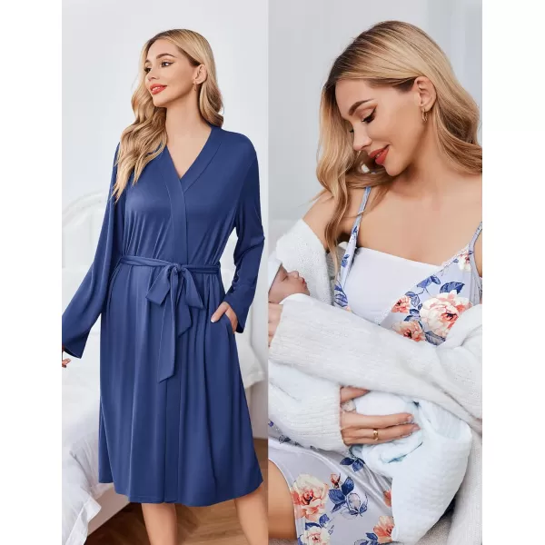 Ekouaer Womens Maternity Nursing Gown and Robe Set Labor Delivery Nuring Nightgowns for Hospital Breastfeeding RobesBlue Flower