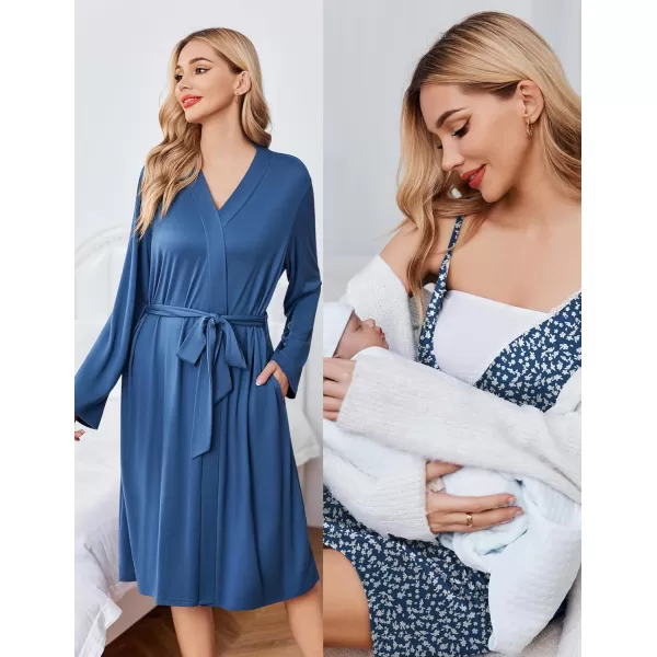 Ekouaer Womens Maternity Nursing Gown and Robe Set Labor Delivery Nuring Nightgowns for Hospital Breastfeeding RobesBlue White Jasmine