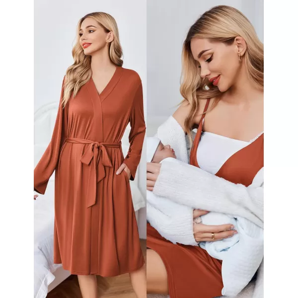 Ekouaer Womens Maternity Nursing Gown and Robe Set Labor Delivery Nuring Nightgowns for Hospital Breastfeeding RobesBrick Brown