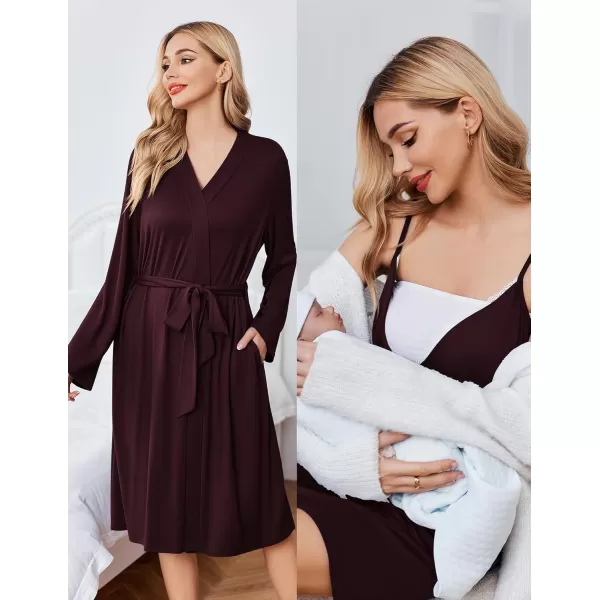 Ekouaer Womens Maternity Nursing Gown and Robe Set Labor Delivery Nuring Nightgowns for Hospital Breastfeeding RobesBurgundy