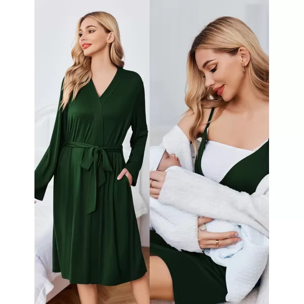 Ekouaer Womens Maternity Nursing Gown and Robe Set Labor Delivery Nuring Nightgowns for Hospital Breastfeeding RobesEmerald Green