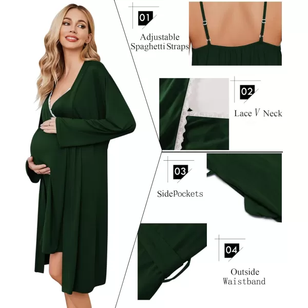 Ekouaer Womens Maternity Nursing Gown and Robe Set Labor Delivery Nuring Nightgowns for Hospital Breastfeeding RobesEmerald Green