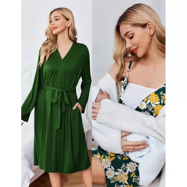 Ekouaer Womens Maternity Nursing Gown and Robe Set Labor Delivery Nuring Nightgowns for Hospital Breastfeeding RobesGreenYellow