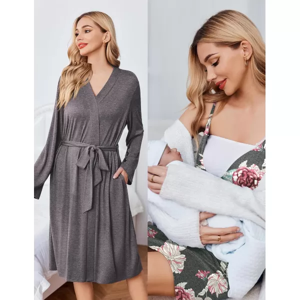 Ekouaer Womens Maternity Nursing Gown and Robe Set Labor Delivery Nuring Nightgowns for Hospital Breastfeeding RobesGrey Flower