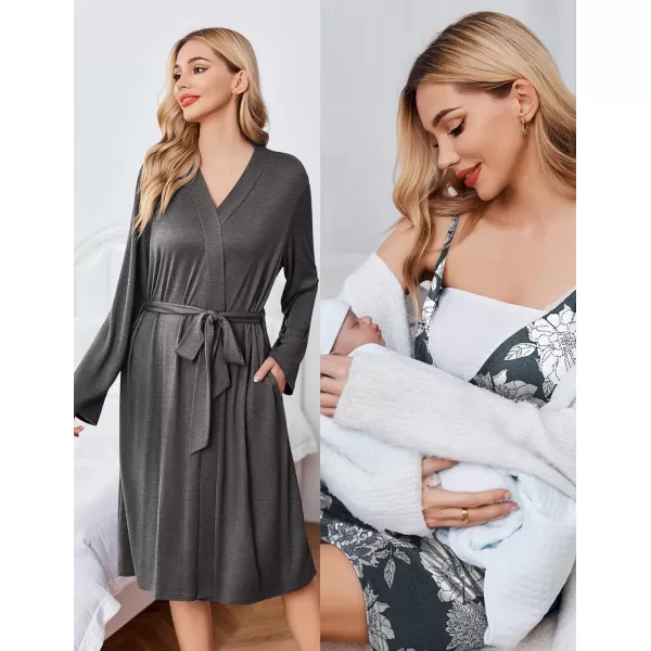 Ekouaer Womens Maternity Nursing Gown and Robe Set Labor Delivery Nuring Nightgowns for Hospital Breastfeeding RobesGrey Peony