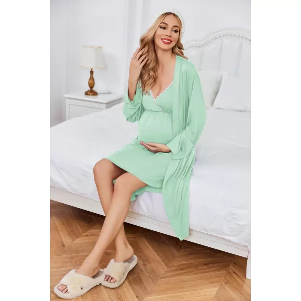 Ekouaer Womens Maternity Nursing Gown and Robe Set Labor Delivery Nuring Nightgowns for Hospital Breastfeeding RobesJade Green