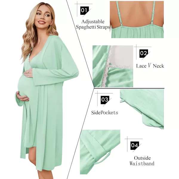 Ekouaer Womens Maternity Nursing Gown and Robe Set Labor Delivery Nuring Nightgowns for Hospital Breastfeeding RobesJade Green