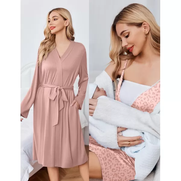 Ekouaer Womens Maternity Nursing Gown and Robe Set Labor Delivery Nuring Nightgowns for Hospital Breastfeeding RobesLeopard Pink