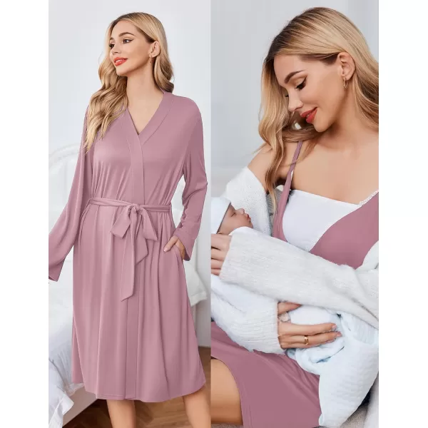 Ekouaer Womens Maternity Nursing Gown and Robe Set Labor Delivery Nuring Nightgowns for Hospital Breastfeeding RobesMisty Rose