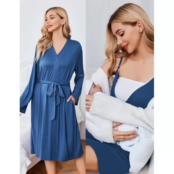 Ekouaer Womens Maternity Nursing Gown and Robe Set Labor Delivery Nuring Nightgowns for Hospital Breastfeeding RobesNavy Blue