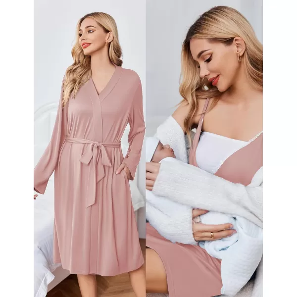 Ekouaer Womens Maternity Nursing Gown and Robe Set Labor Delivery Nuring Nightgowns for Hospital Breastfeeding RobesPink