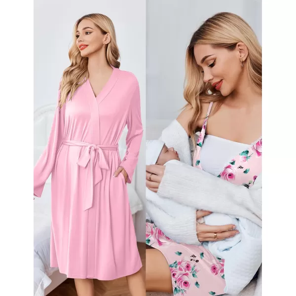 Ekouaer Womens Maternity Nursing Gown and Robe Set Labor Delivery Nuring Nightgowns for Hospital Breastfeeding RobesPink Rose