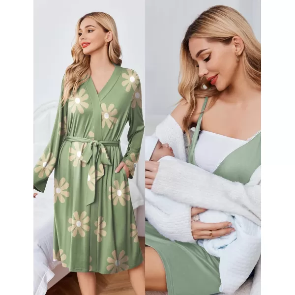 Ekouaer Womens Maternity Nursing Gown and Robe Set Labor Delivery Nuring Nightgowns for Hospital Breastfeeding RobesSage Green