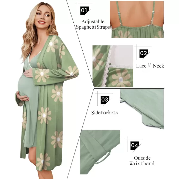 Ekouaer Womens Maternity Nursing Gown and Robe Set Labor Delivery Nuring Nightgowns for Hospital Breastfeeding RobesSage Green