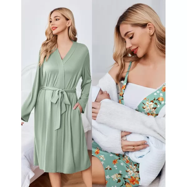 Ekouaer Womens Maternity Nursing Gown and Robe Set Labor Delivery Nuring Nightgowns for Hospital Breastfeeding RobesSage GreenlOrange