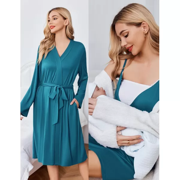 Ekouaer Womens Maternity Nursing Gown and Robe Set Labor Delivery Nuring Nightgowns for Hospital Breastfeeding RobesTeal