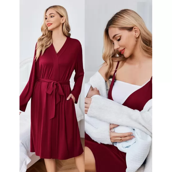 Ekouaer Womens Maternity Nursing Gown and Robe Set Labor Delivery Nuring Nightgowns for Hospital Breastfeeding RobesWine Red