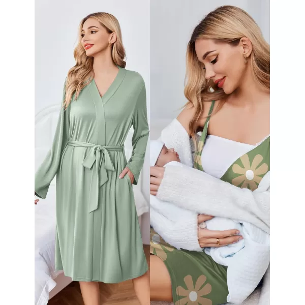 Ekouaer Womens Maternity Nursing Gown and Robe Set Labor Delivery Nuring Nightgowns for Hospital Breastfeeding RobesYellowSage Green