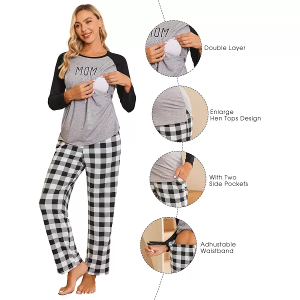 Ekouaer Womens Maternity Nursing Pajama Set Long Sleeves Breastfeeding Sleepwear Comfy Hospital Pregnancy Pjs SetBlack