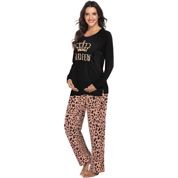 Ekouaer Womens Maternity Nursing Pajama Set Long Sleeves Breastfeeding Sleepwear Comfy Hospital Pregnancy Pjs SetBlack Leopard