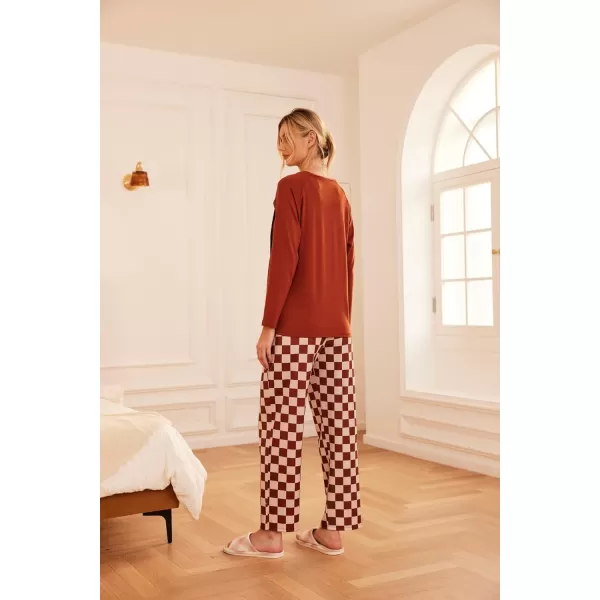 Ekouaer Womens Maternity Nursing Pajama Set Long Sleeves Breastfeeding Sleepwear Comfy Hospital Pregnancy Pjs SetBrown Checkerboard