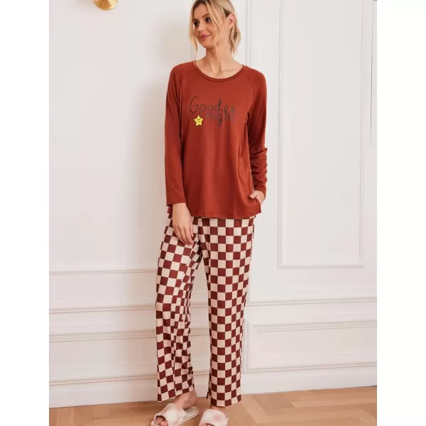 Ekouaer Womens Maternity Nursing Pajama Set Long Sleeves Breastfeeding Sleepwear Comfy Hospital Pregnancy Pjs SetBrown Checkerboard