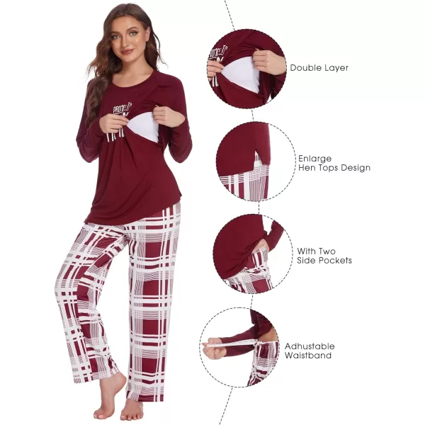 Ekouaer Womens Maternity Nursing Pajama Set Long Sleeves Breastfeeding Sleepwear Comfy Hospital Pregnancy Pjs SetDark Red