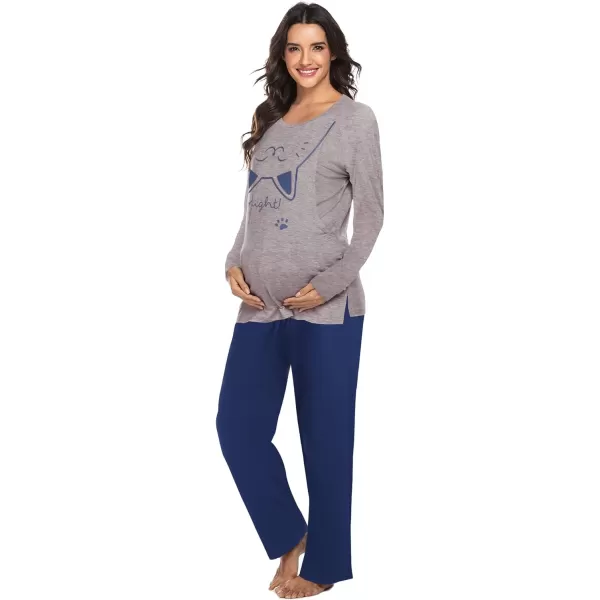 Ekouaer Womens Maternity Nursing Pajama Set Long Sleeves Breastfeeding Sleepwear Comfy Hospital Pregnancy Pjs SetGrey Cat