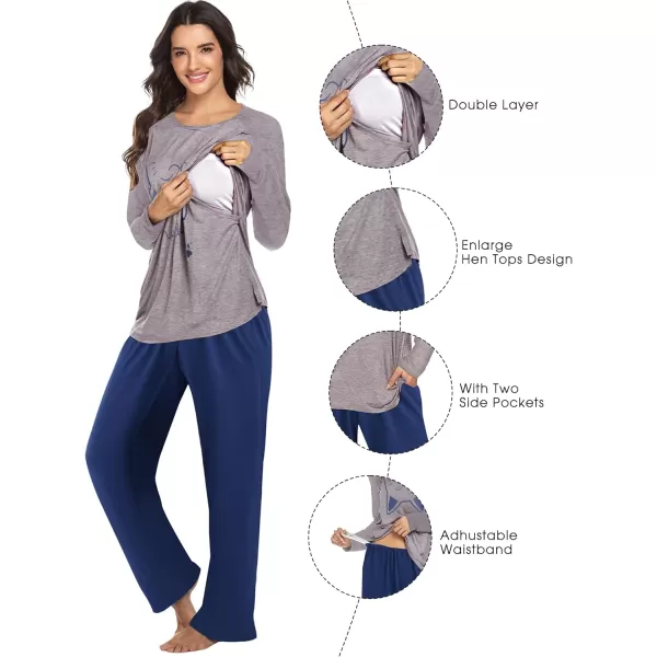 Ekouaer Womens Maternity Nursing Pajama Set Long Sleeves Breastfeeding Sleepwear Comfy Hospital Pregnancy Pjs SetGrey Cat