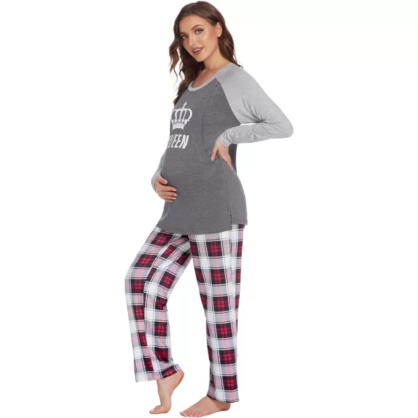 Ekouaer Womens Maternity Nursing Pajama Set Long Sleeves Breastfeeding Sleepwear Comfy Hospital Pregnancy Pjs SetGrey Plaid