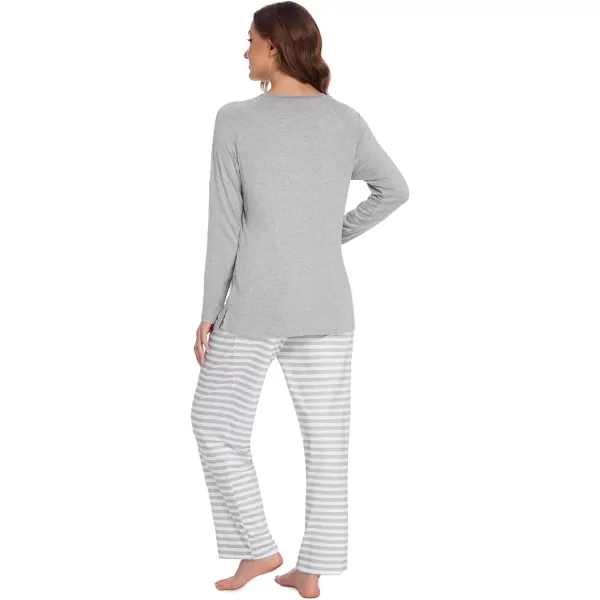 Ekouaer Womens Maternity Nursing Pajama Set Long Sleeves Breastfeeding Sleepwear Comfy Hospital Pregnancy Pjs SetGrey Stripe