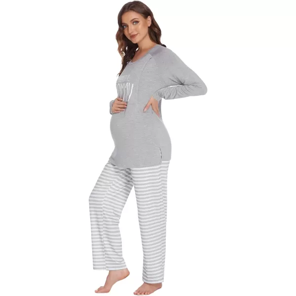 Ekouaer Womens Maternity Nursing Pajama Set Long Sleeves Breastfeeding Sleepwear Comfy Hospital Pregnancy Pjs SetGrey Stripe