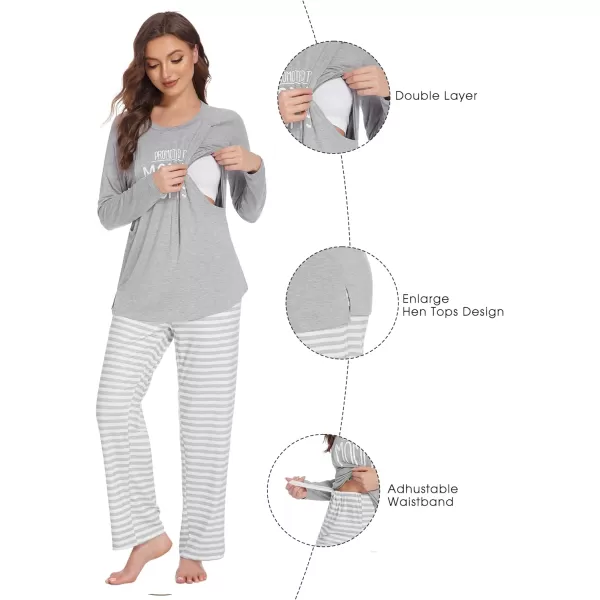 Ekouaer Womens Maternity Nursing Pajama Set Long Sleeves Breastfeeding Sleepwear Comfy Hospital Pregnancy Pjs SetGrey Stripe